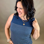 Navy Button Shoulder Sleeveless Tee Tops- Tanks STACCATO