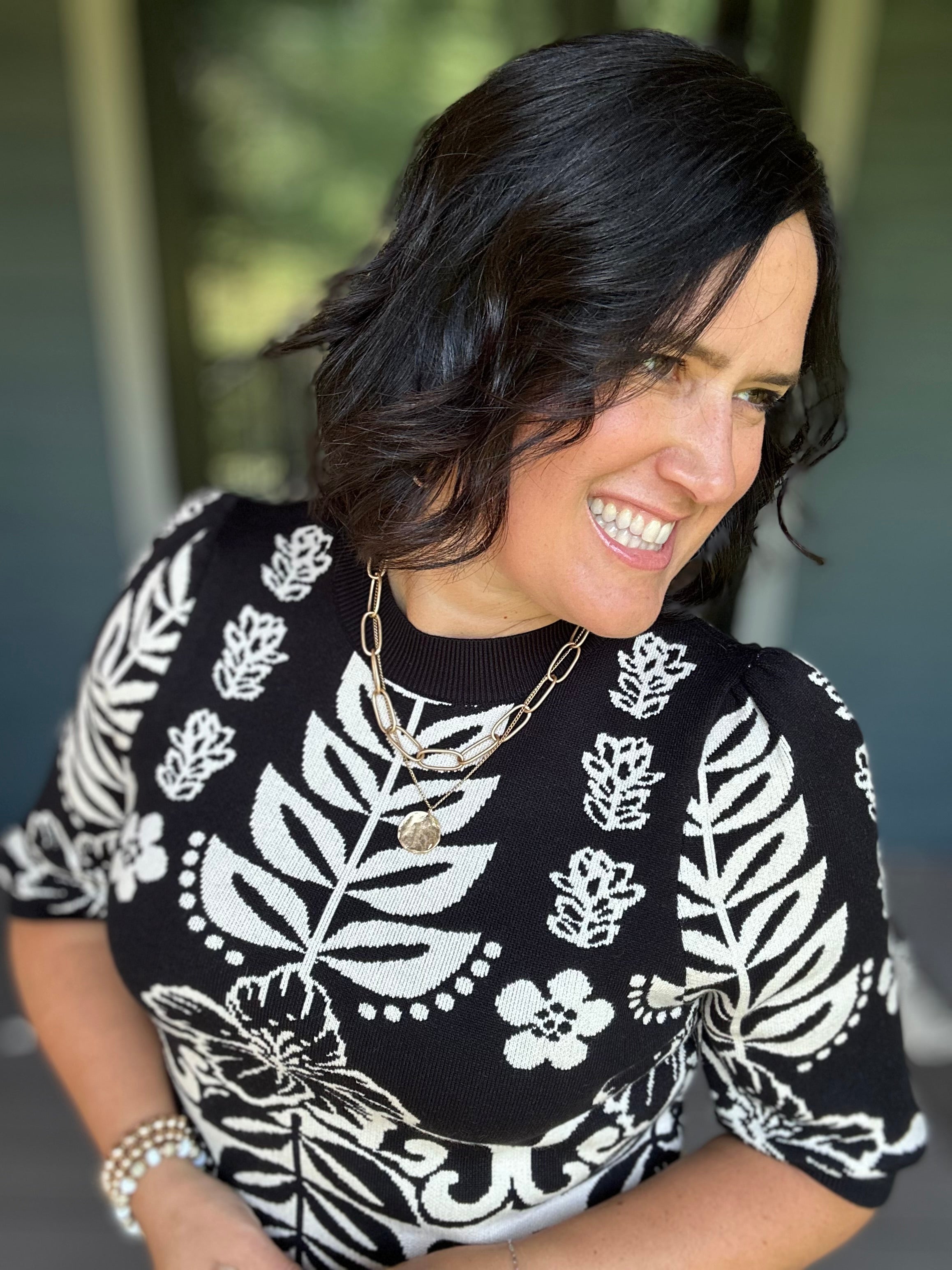 Black Botanical Knit Sweater Top - Sweater THML