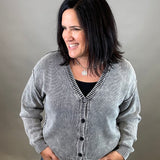 Washed Black Button Front Cardigan Tops- Cardigans EE:SOME