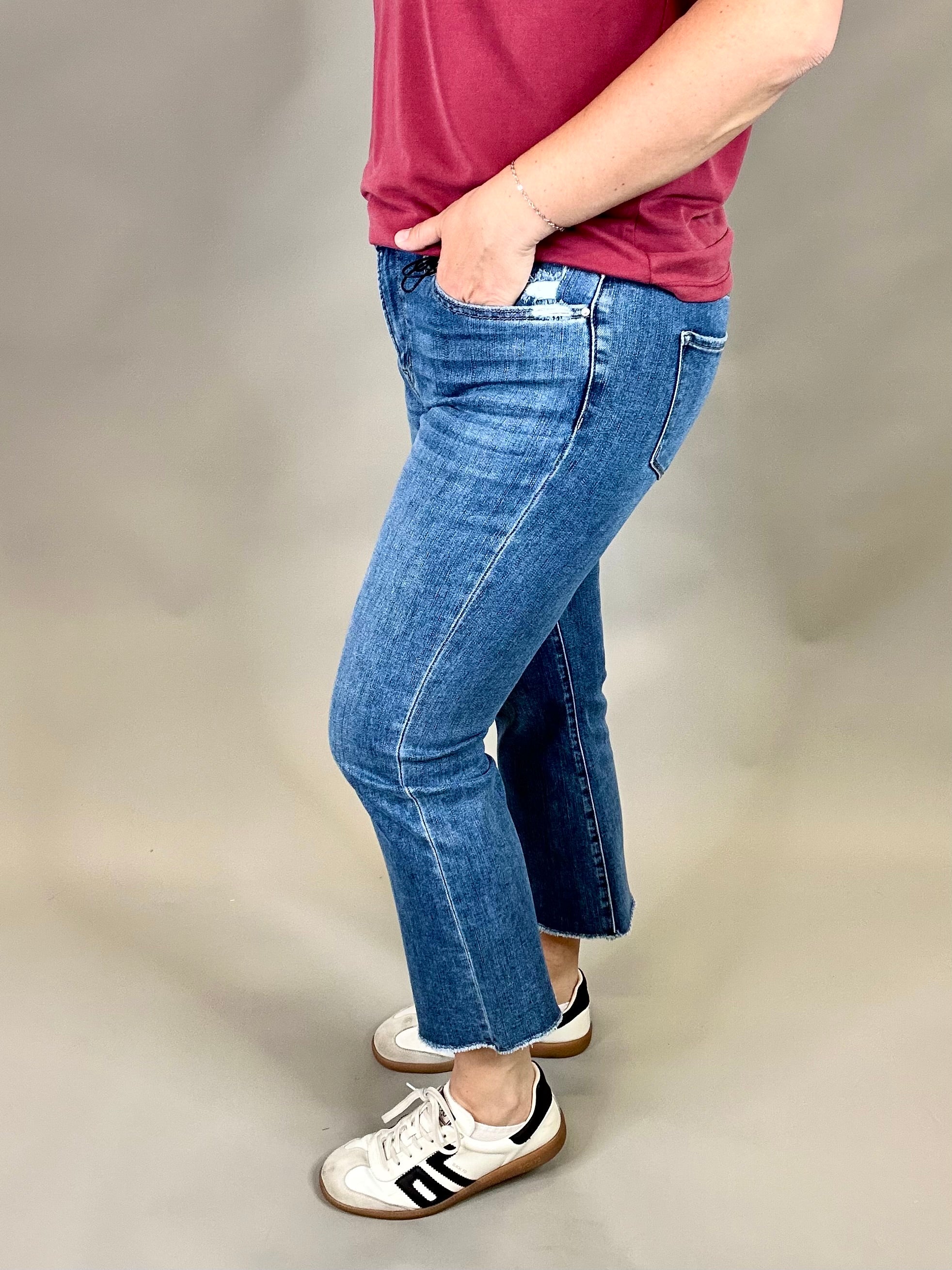 Medium Blue Bootcut Cropped Jeans Bottom- Pants MICA DENIM