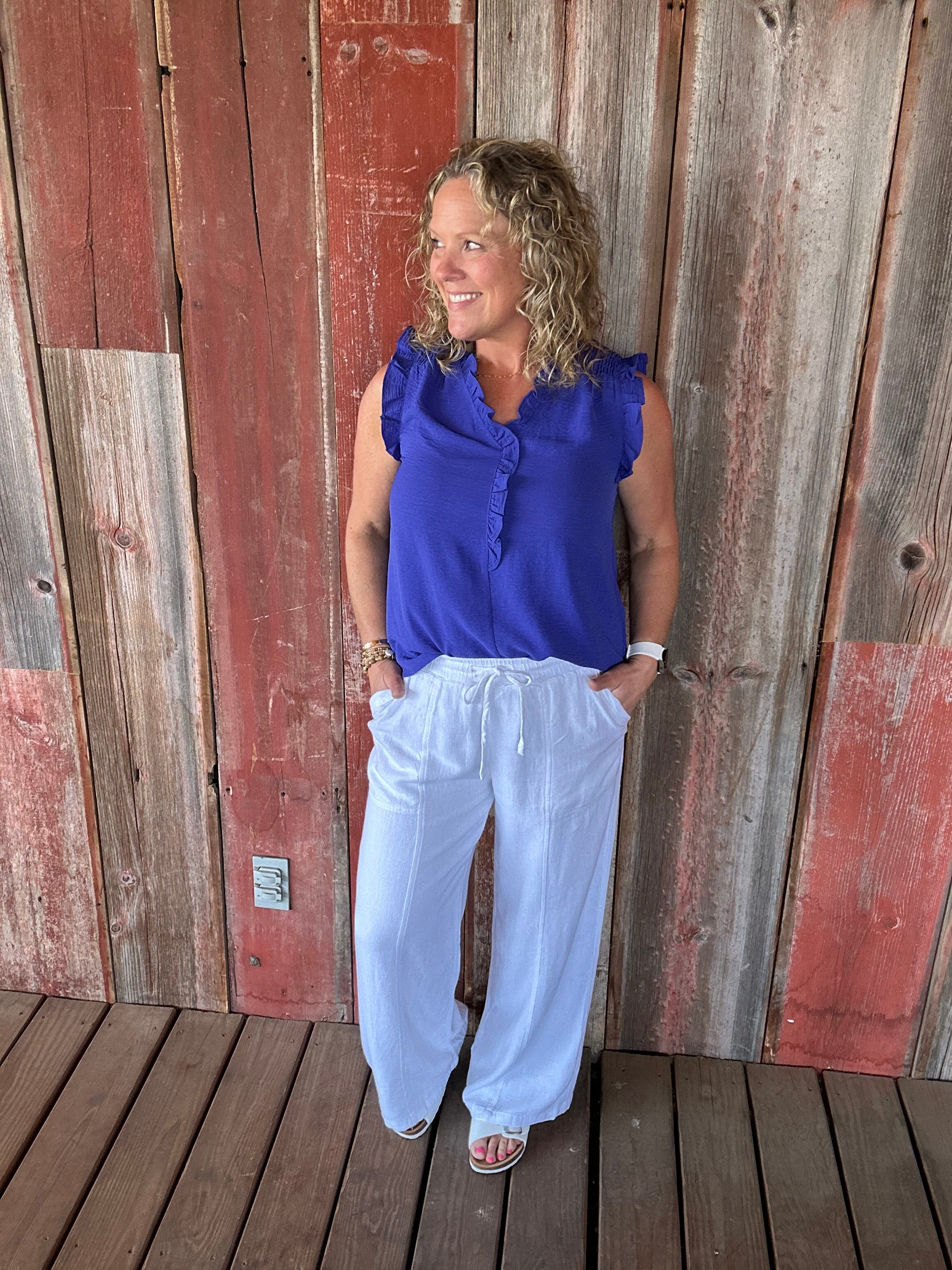 Royal Frill Split Neck Blouse Tops- Blouses STACCATO