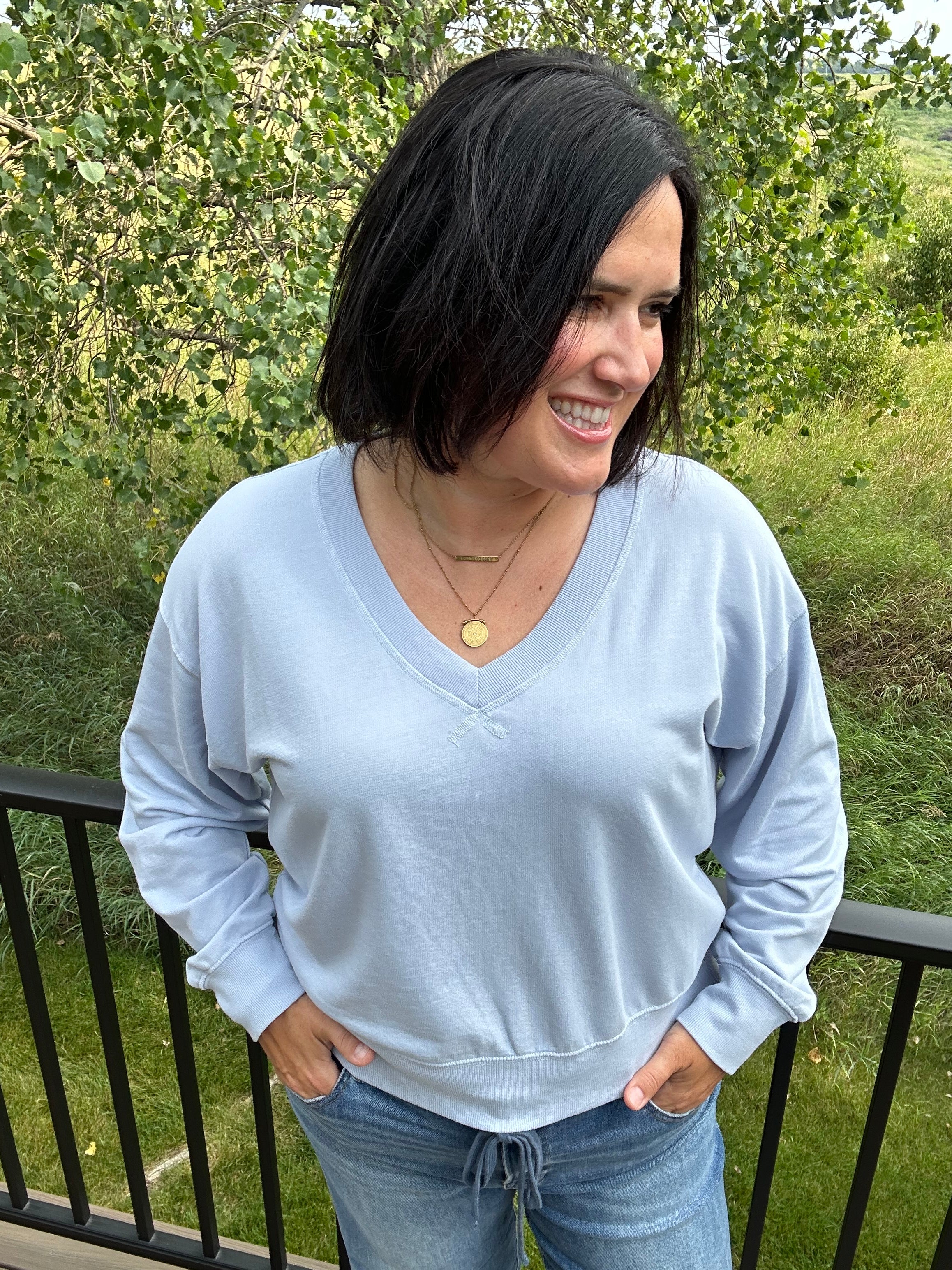 Light Blue Everyday V-Neck Top - Sweatshirt Z Supply