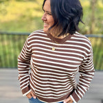 Brown & Cream Stripe Sweater Top - Sweater Mod Ref