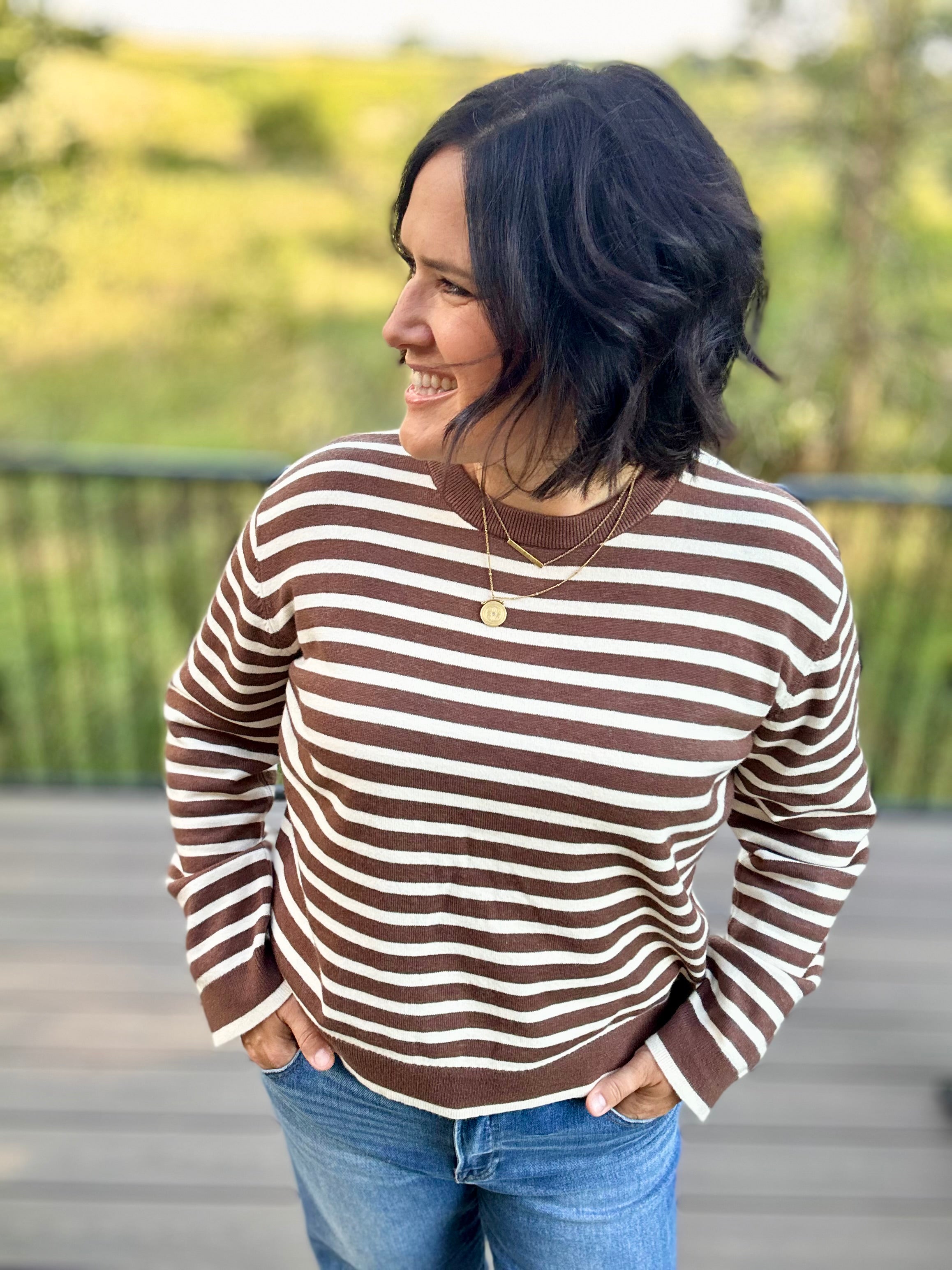 Brown & Cream Stripe Sweater Top - Sweater Mod Ref