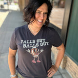 Falls Out Balls Out Football V-Neck Tops- Tees MUGSBY