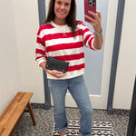 Red/White Striped Sweatshirt Top - Sweatshirt JODIFL