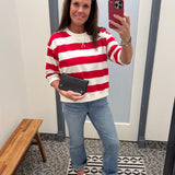 Red/White Striped Sweatshirt Top - Sweatshirt JODIFL