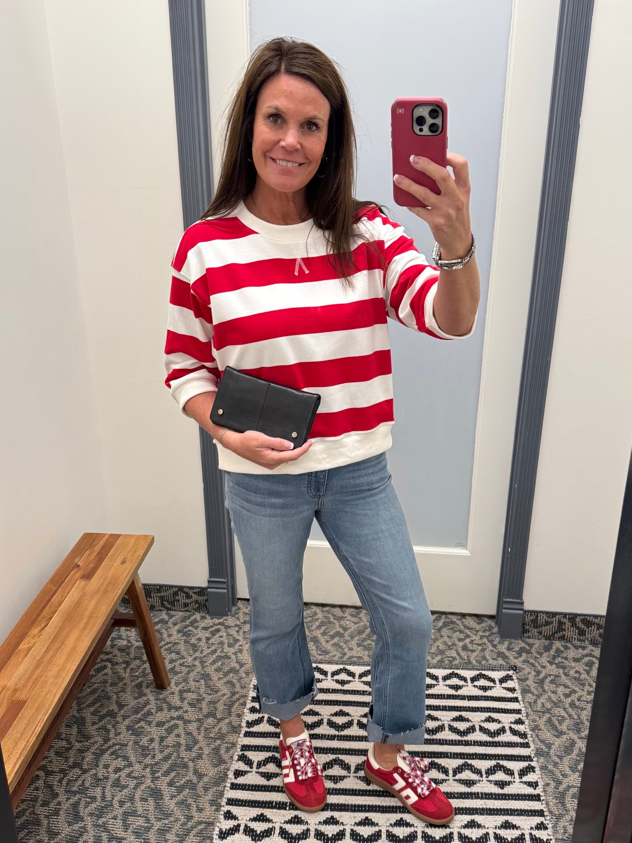 Red/White Striped Sweatshirt Top - Sweatshirt JODIFL