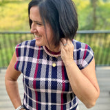 Navy Plaid Knit Sweater Vest