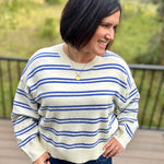 Cream Blue Stripe Oversized Sweater Top - Sweater Le Lis