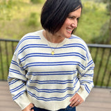 Cream Blue Stripe Oversized Sweater Top - Sweater Le Lis