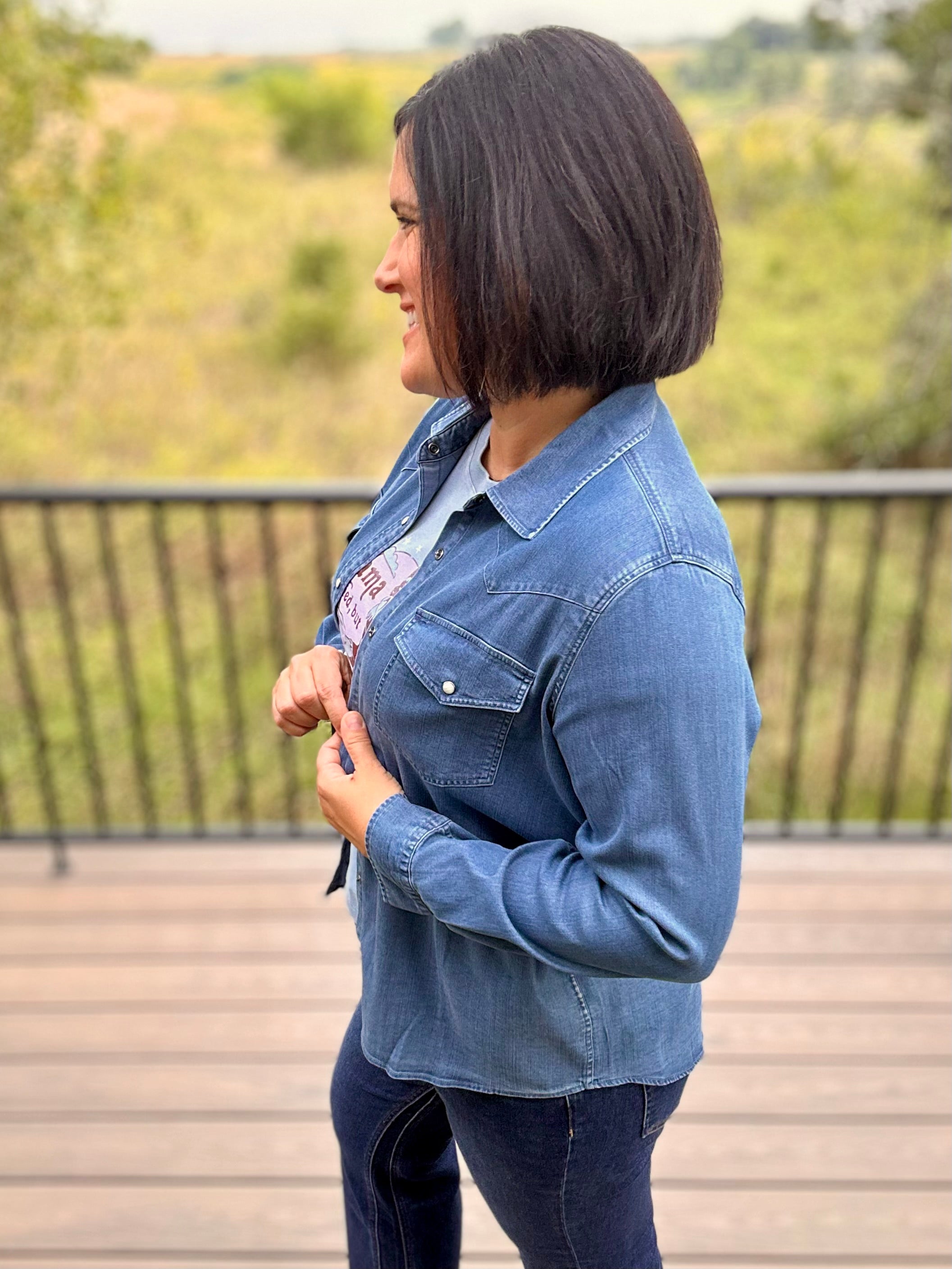 Magnolia Western Stretch Chambray Shirt Tops - Button Ups FLAG AND ANTHEM