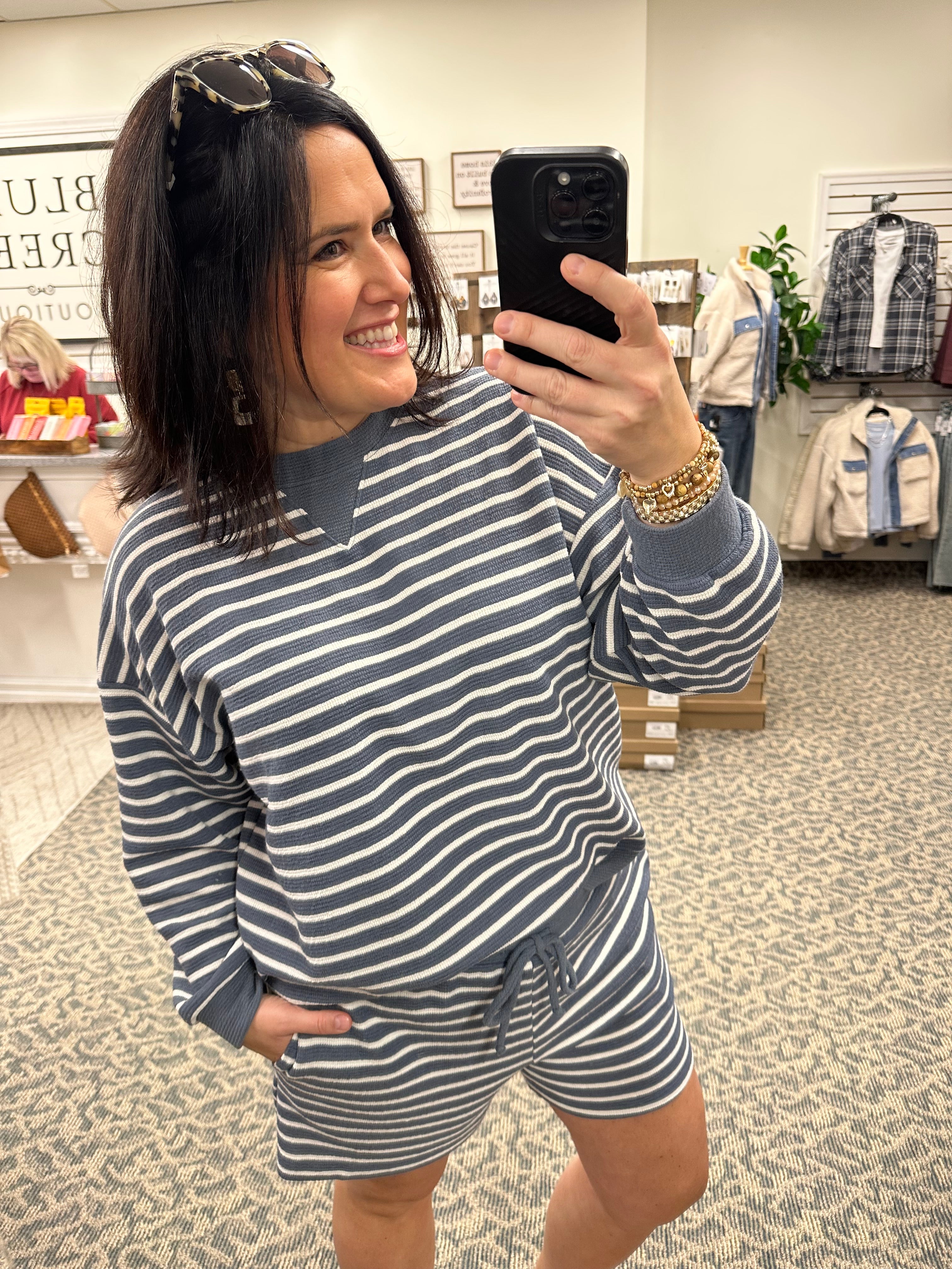 Denim Sailor Cloudy Knit Stripe Shorts Bottoms - Shorts TRES BIEN