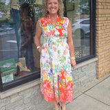 Cream/Red Multi Midi Dress Dresses FATE by LFD