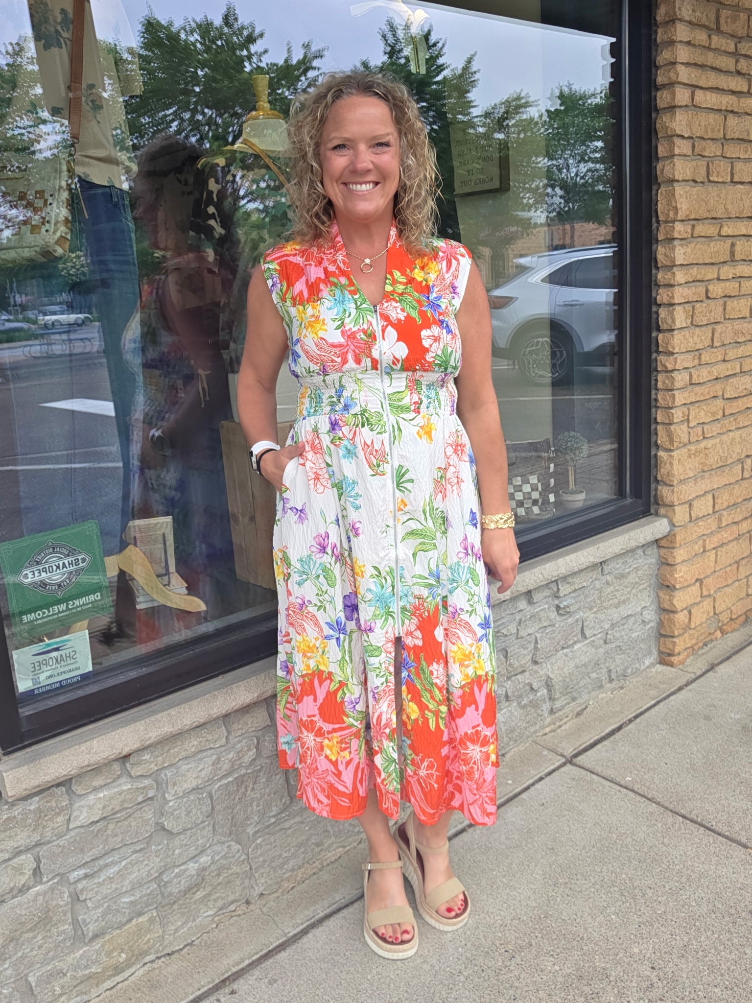 Cream/Red Multi Midi Dress Dresses FATE by LFD