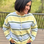 Butter Blue Sage Stripe Cardigan Tops- Cardigans Le Lis