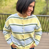 Butter Blue Sage Stripe Cardigan Tops- Cardigans Le Lis