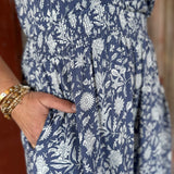 Blue Floral Print Jumper Jumpsuit COZY CO.