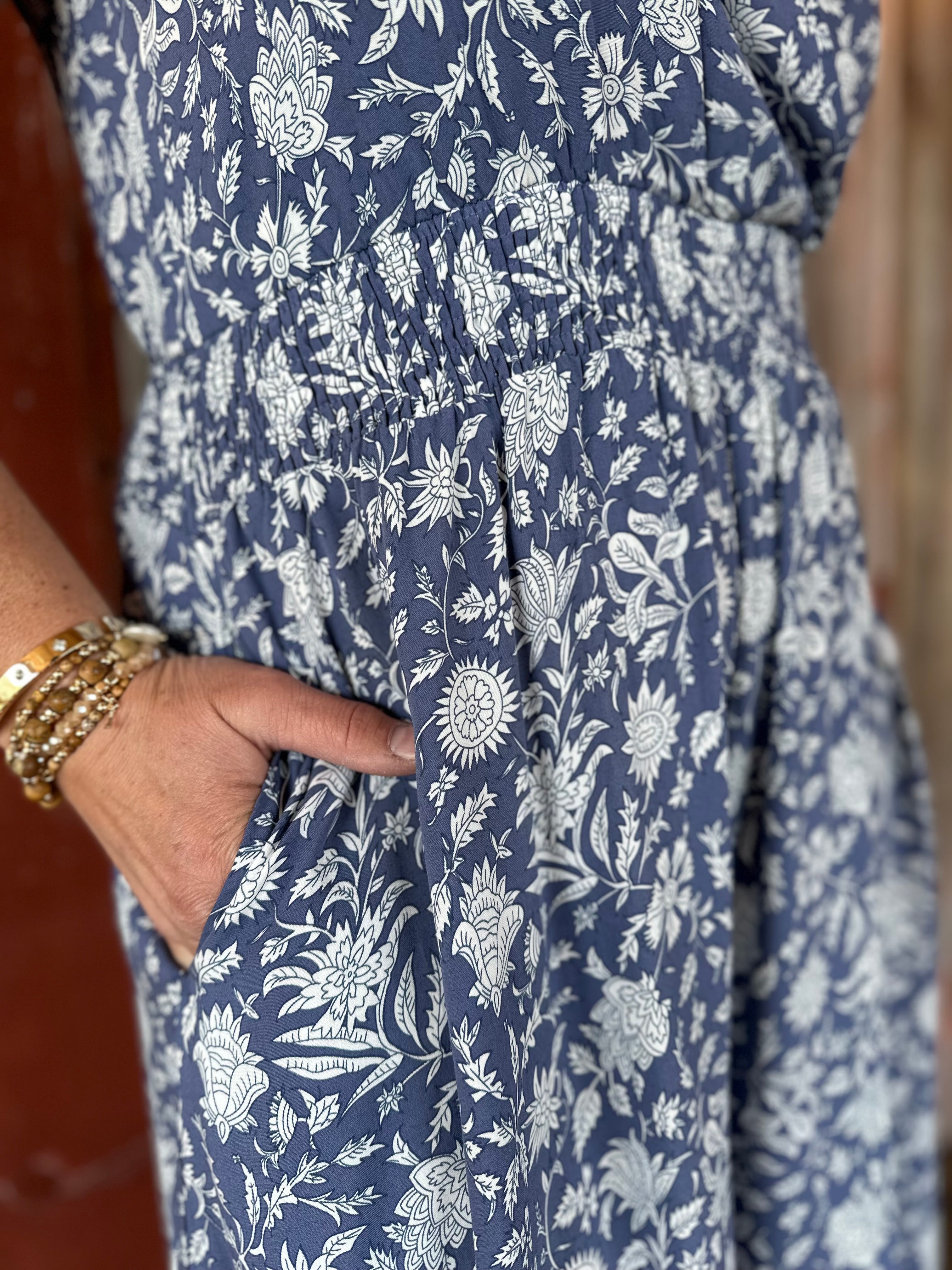 Blue Floral Print Jumper Jumpsuit COZY CO.