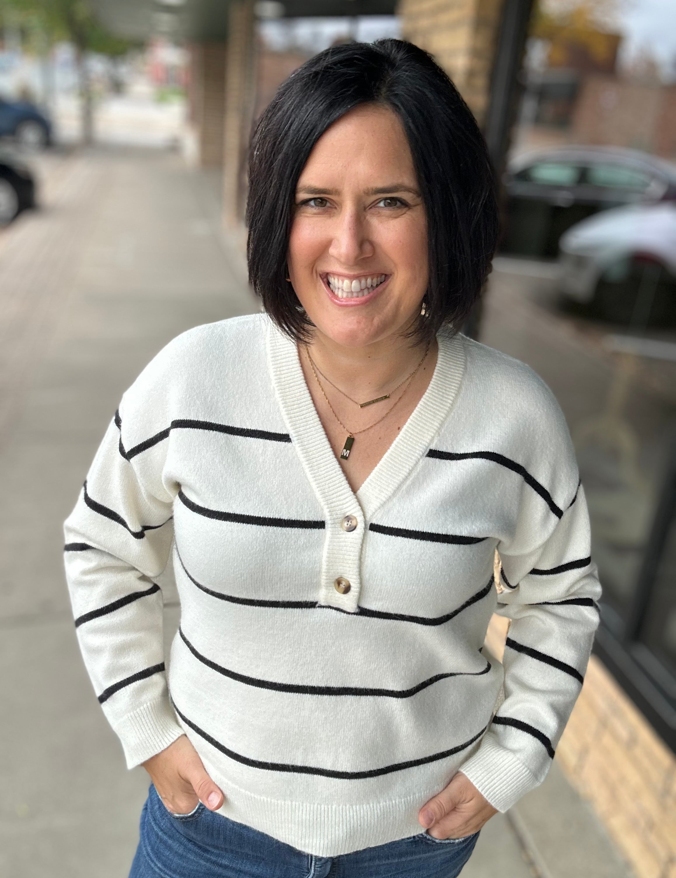 Ivory Black Stripe Brianna Sweater Top - Sweater THREAD & SUPPLY