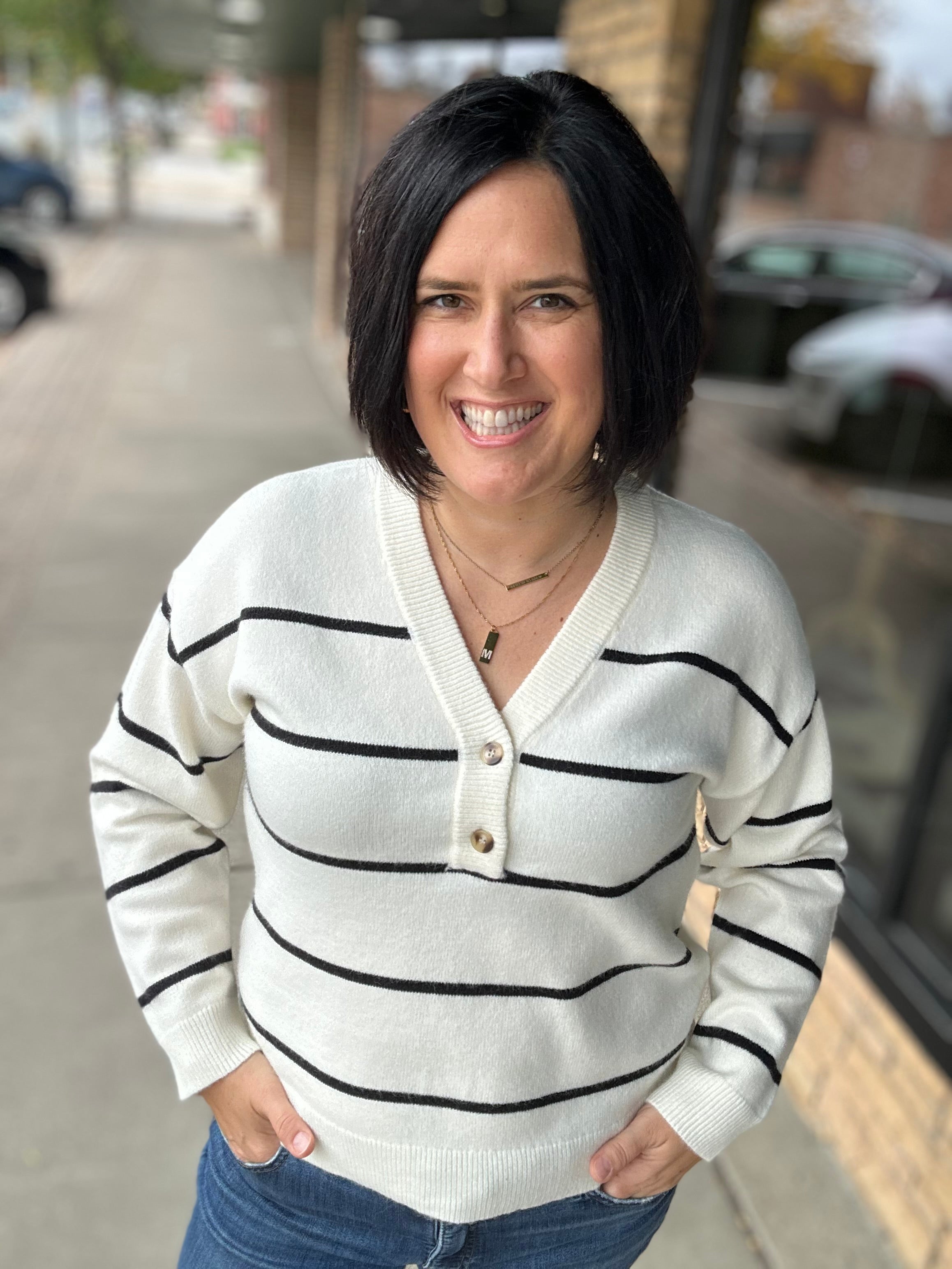 Ivory Black Stripe Brianna Sweater Top - Sweater THREAD & SUPPLY