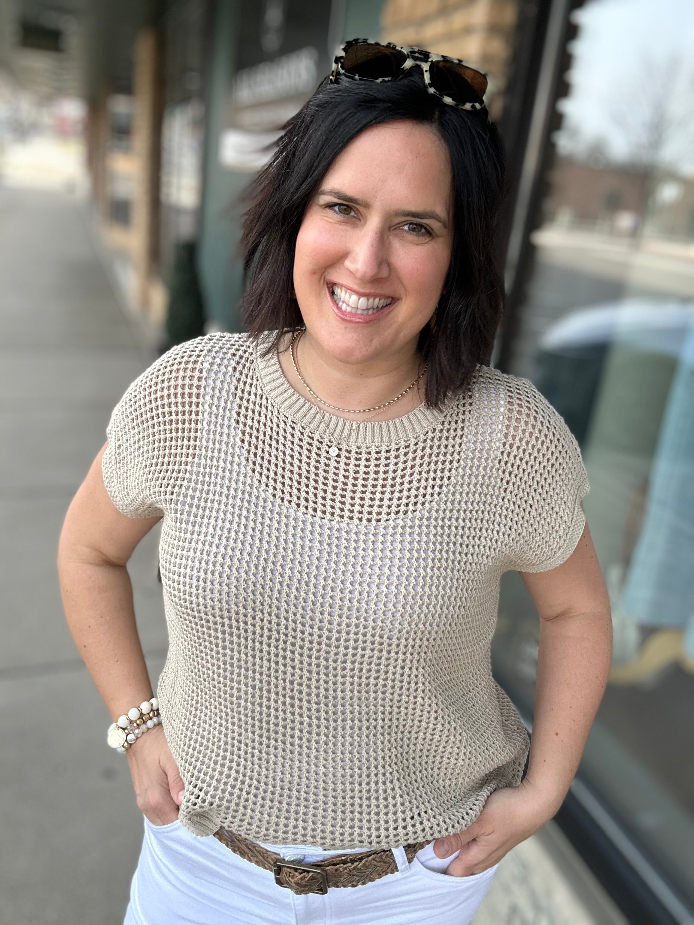 Natural Sun-Soaked Open-Knit Fishnet Sweater Top - Sweater IN FEBRUARY