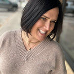 Mocha V-Neck Basic Sweater Top - Sweater HEM & THREAD