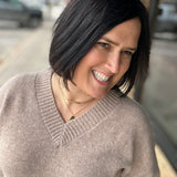 Mocha V-Neck Basic Sweater Top - Sweater HEM & THREAD