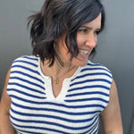 Ivory & Blue Split Neck Sweater Top - Sweater STACCATO