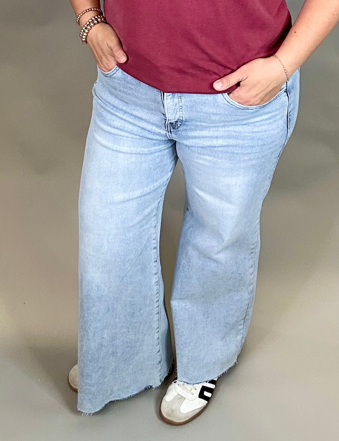 Ankle Wide Leg Palazzo Jeans Bottoms - Pants RISEN