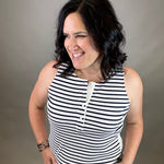 White/Navy Striped Ribbed Sleeveless Top Tops- Tanks DOE & RAE