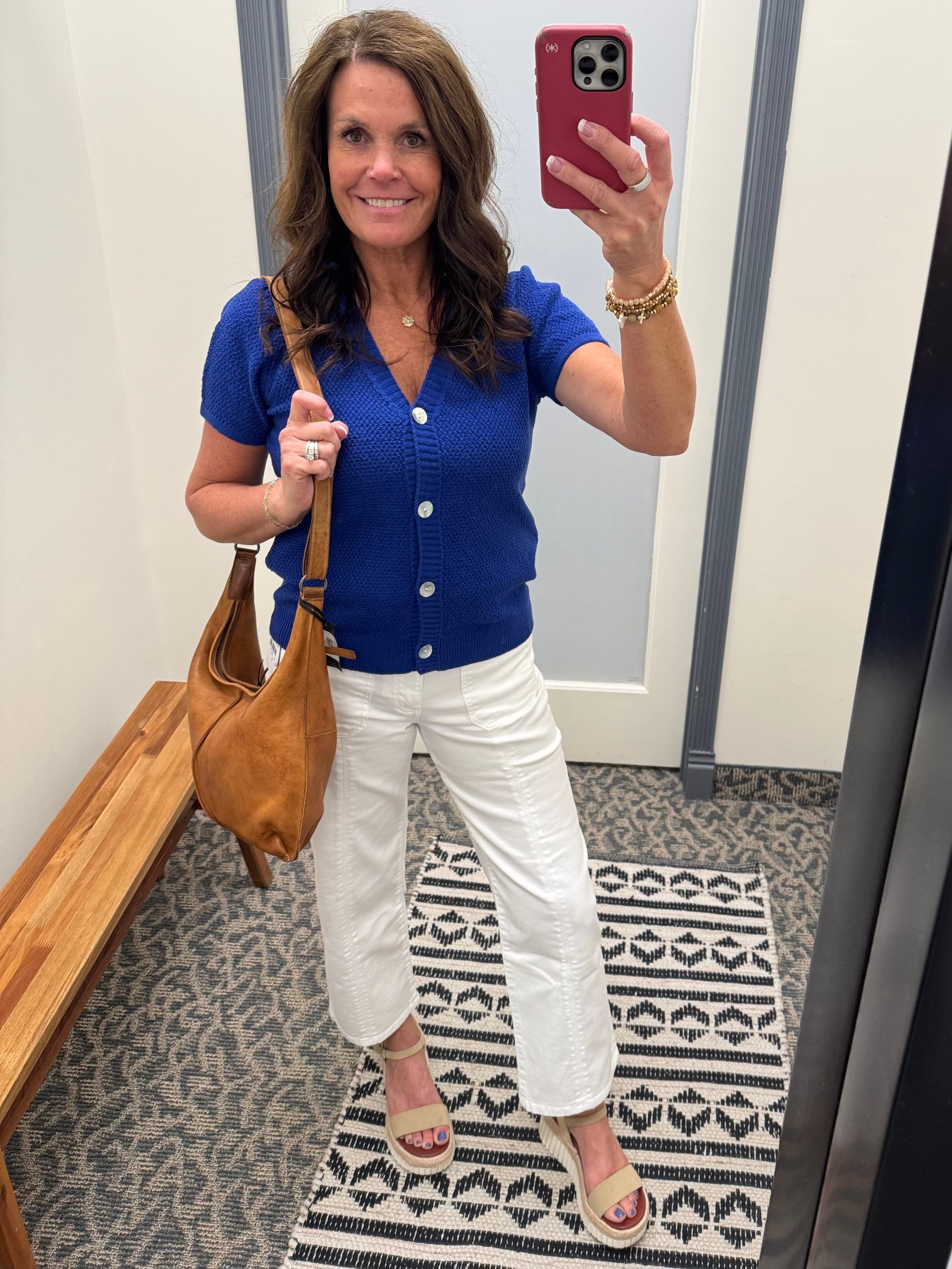 Royal Blue Waffle V Neck Cardigan Tops- Cardigans STACCATO