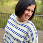 Cream Blue Stripe Oversized Sweater Top - Sweater Le Lis