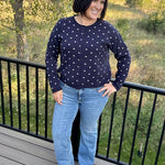 Navy Polka Dot Button Front Cardigan Tops- Cardigans Pologram
