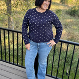 Navy Polka Dot Button Front Cardigan Tops- Cardigans Pologram