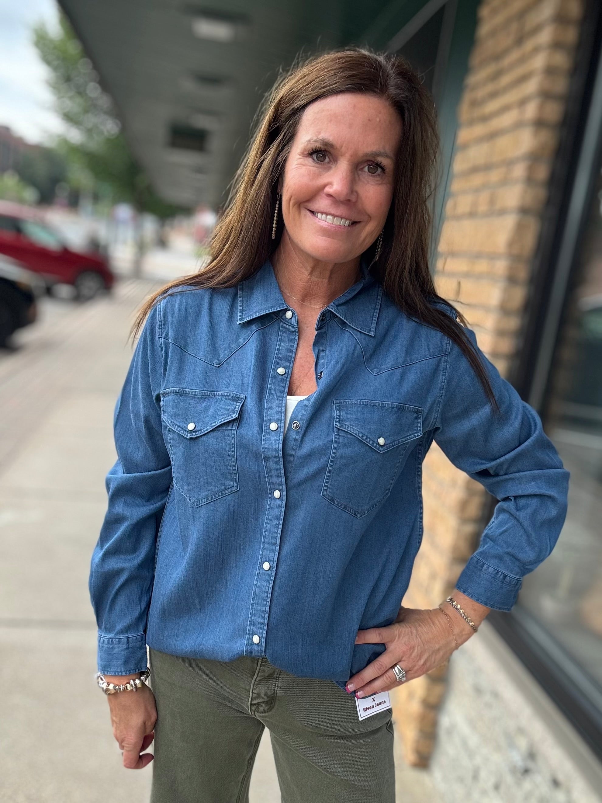 Magnolia Western Stretch Chambray Shirt Tops - Button Ups FLAG AND ANTHEM