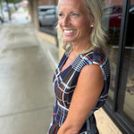 Navy Sleeveless Plaid Midi Dress THML