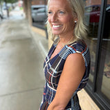 Navy Sleeveless Plaid Midi Dress THML