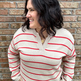 Taupe/Coral Stripe Sweater