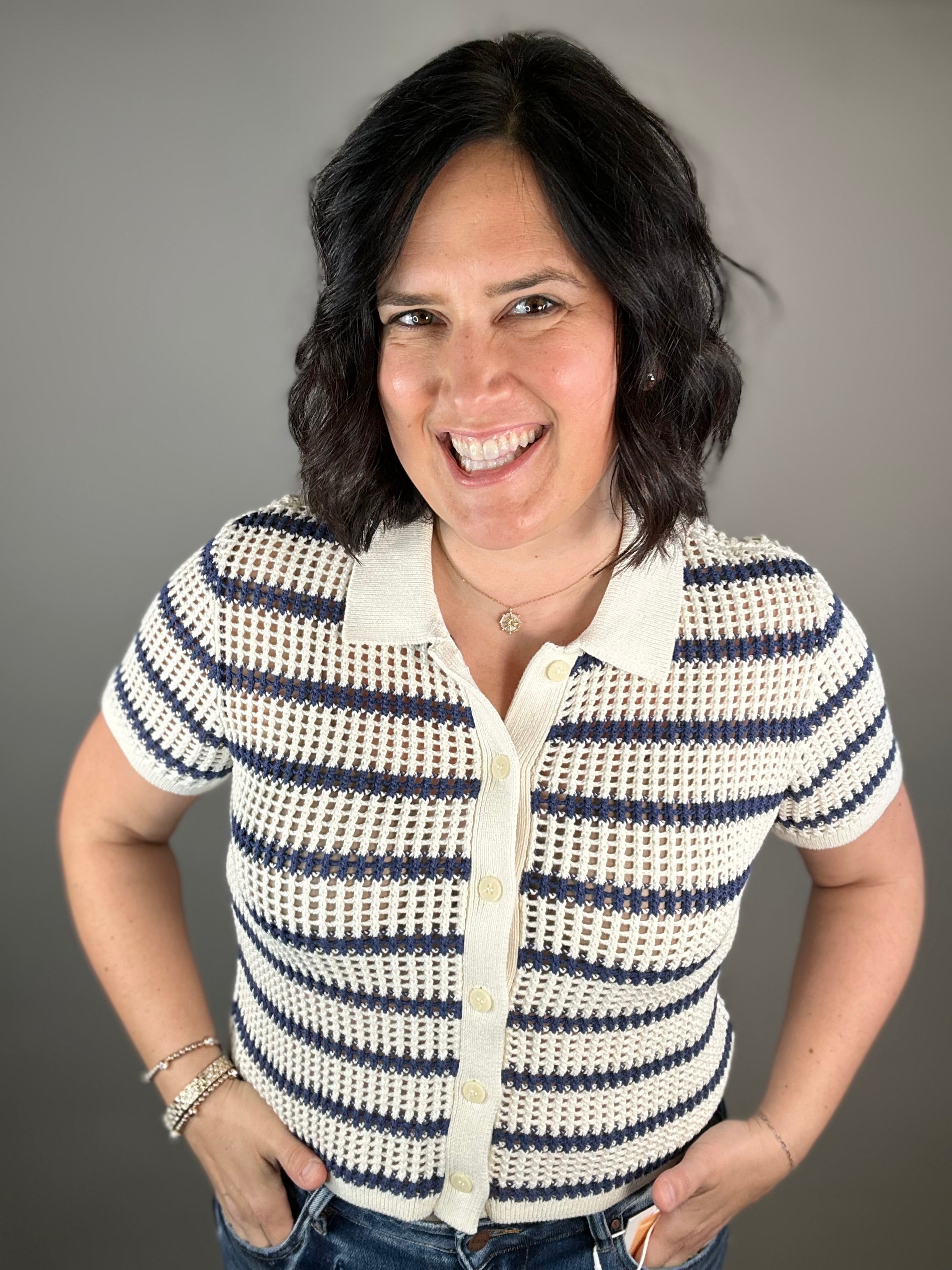 Hallie Navy/Cream Striped Sweater Top - Sweater FLAG AND ANTHEM