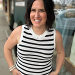 Iris Black & White Stripe Sweater Tank Top - Sweater FLAG AND ANTHEM