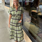 Short Sleeve Cinched Plaid Dress THML