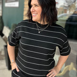 Black Striped Crew Neck Top Top - Tee RAE MODE