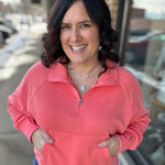 Coral Quarter Zip Sweatshirt Top - Sweatshirt PANACHE