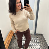 Brown Ankle Flare Patch Pocket Jeans Bottom- Pants RISEN