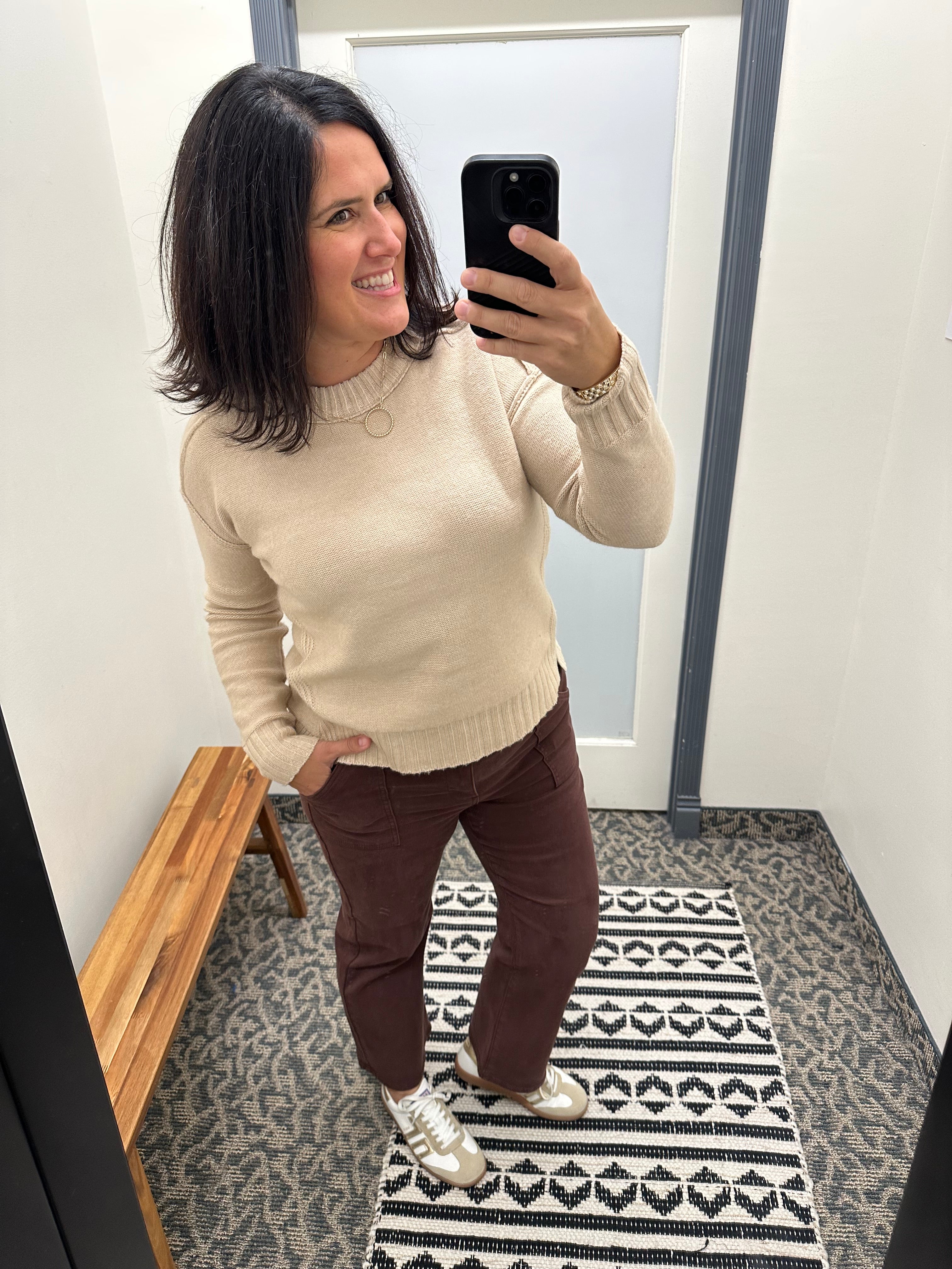 Brown Ankle Flare Patch Pocket Jeans Bottom- Pants RISEN