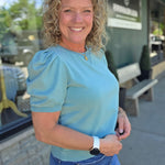 Teal Bubble Sleeve Crew Neck Top Tops- Sweatshirt FATE by LFD