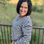 Navy Sand Stripe Contrast Collar Sweater Top - Sweater TRES BIEN