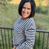 Navy Sand Stripe Contrast Collar Sweater Top - Sweater TRES BIEN