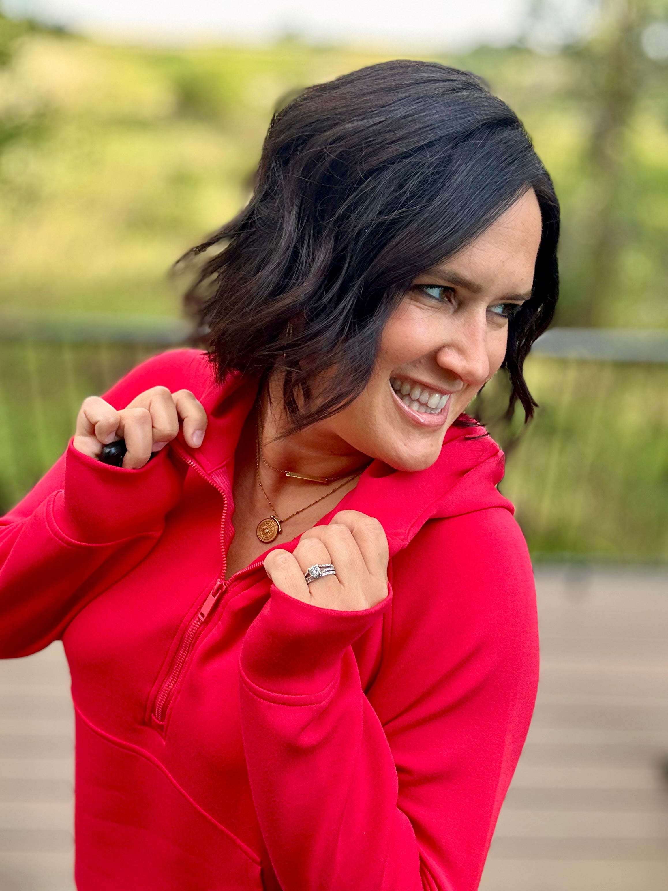 Red Quarter Zip Hoodie Top Top - Sweatshirt RAE MODE